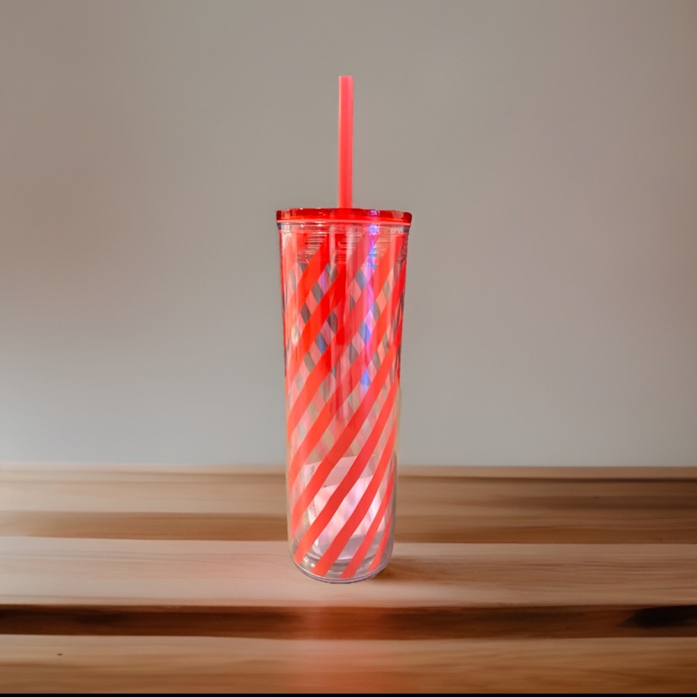 Striped Red Tumbler with Straw NEW Valentine Day